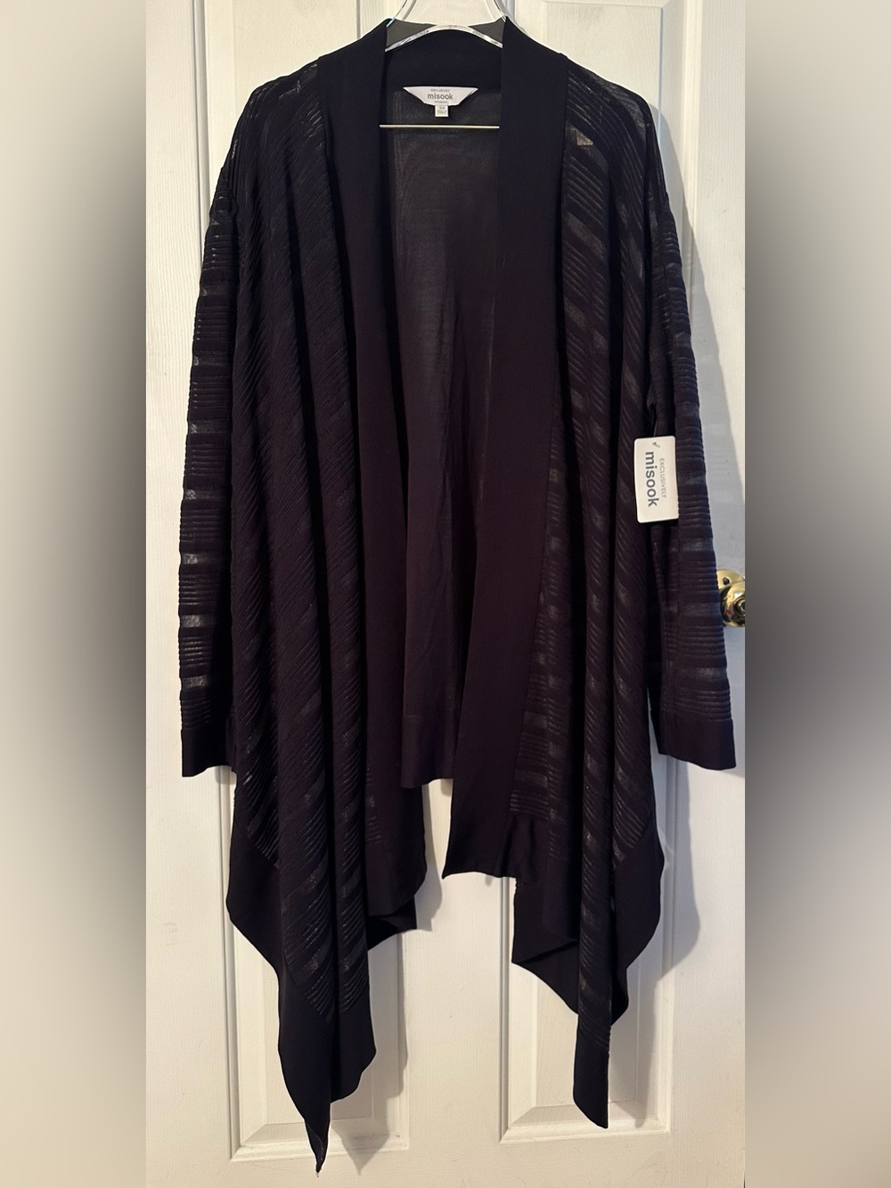 MISOOK 3X Black LUXURY Sheer Texture Asymmetrical Handkerchief Hem Open Cardigan